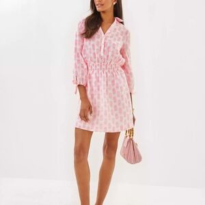 NWT Lilly Pulitzer Abralynn Linen Shirtdress Rousseau Pink Slice Of Sunshine